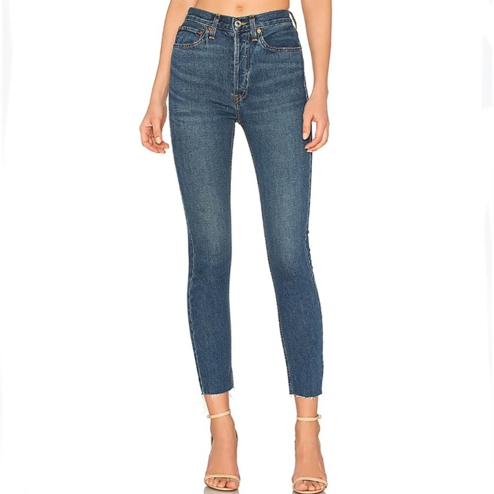 RE/DONE High Rise Ankle Crop Ultra Stretch Raw Cut Jeans Size 30 Mid Wa… - Picture 7 of 7